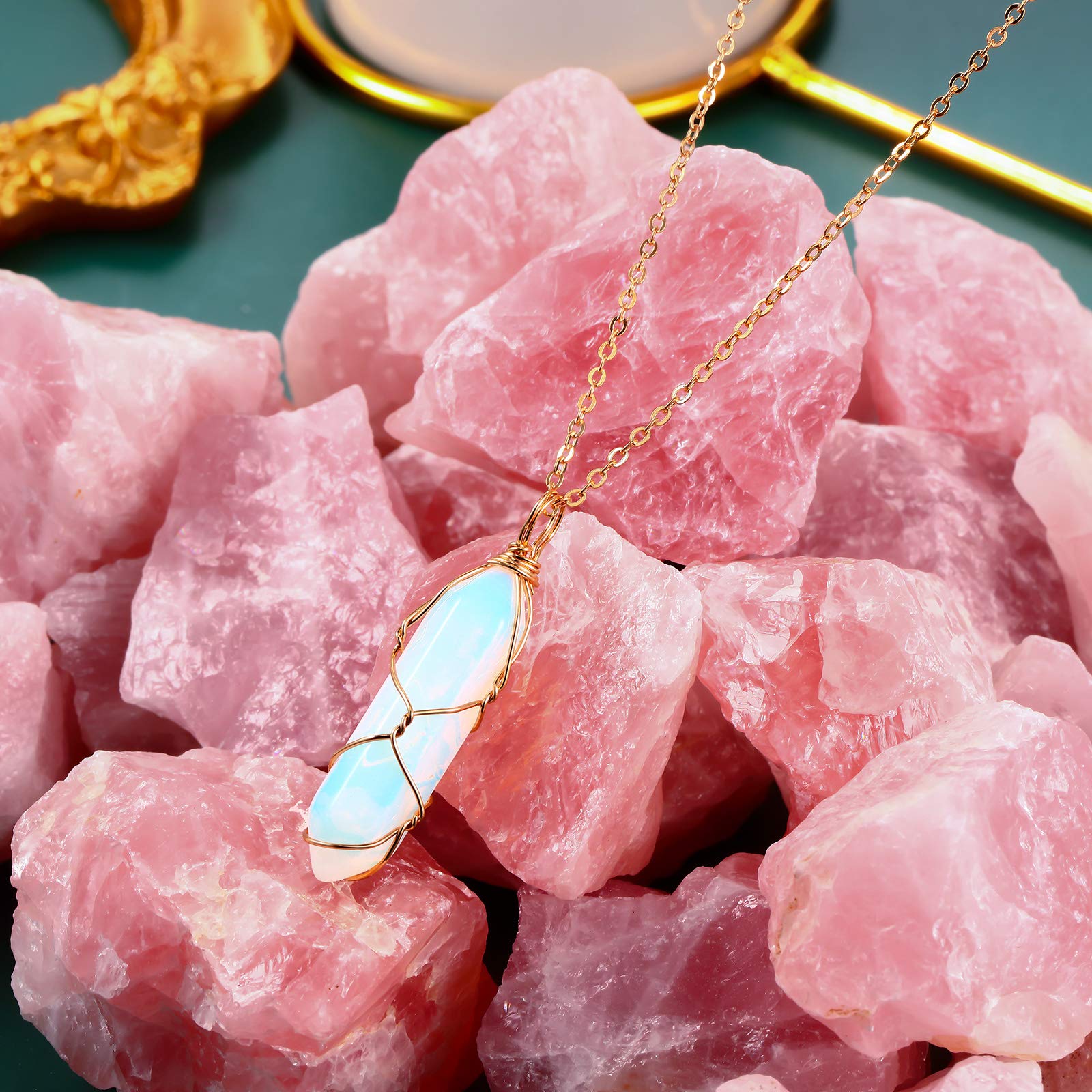 5 Pieces Crystal Necklaces, Healing Stones Spiritual Pendant Natural Gemstone Jewelry with Adjustable Chain for Women Girls (Viv