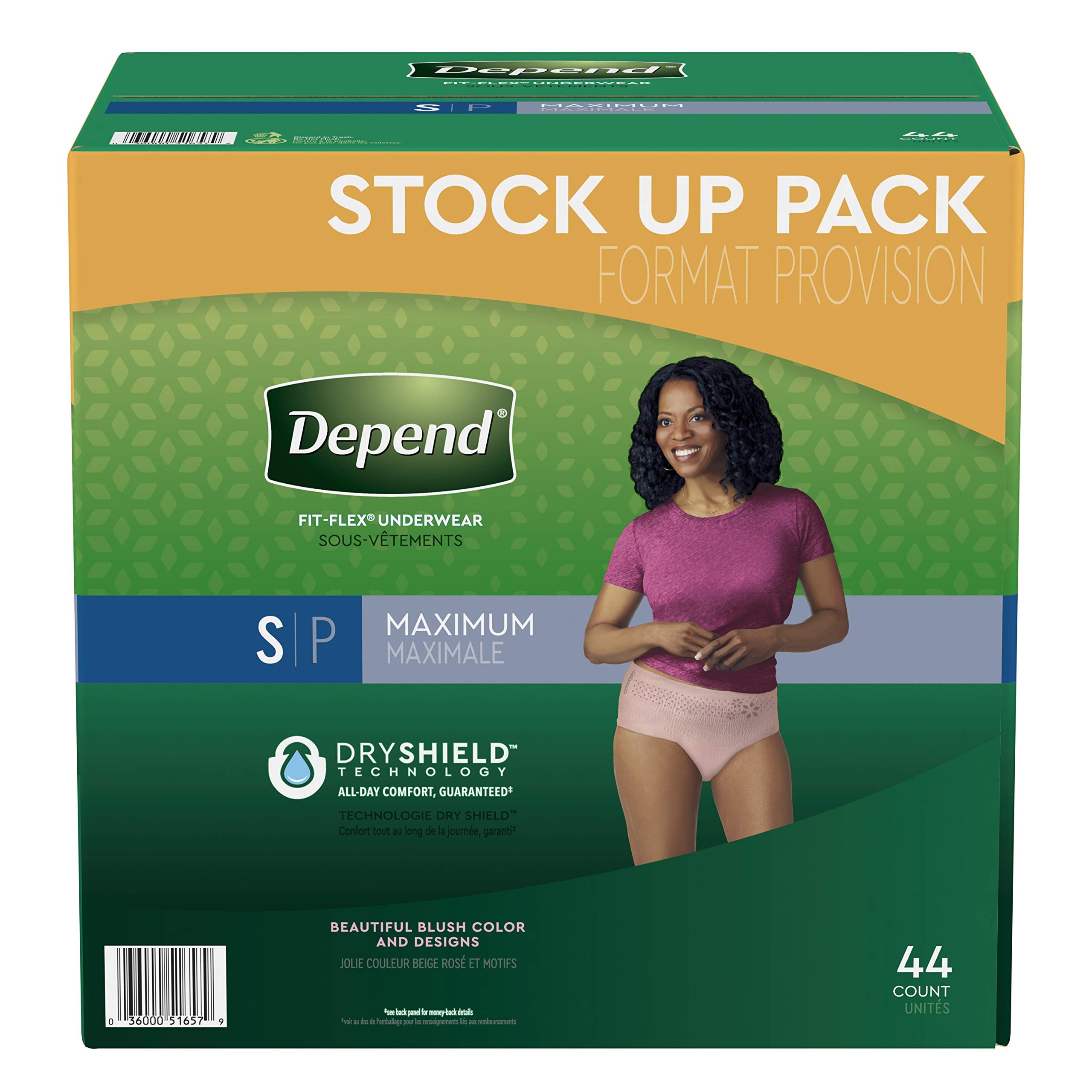 Depend FIT-Flex Incontinence Underwear for Women, Disposable, Maximum Absorbency, Small, Blush, Small 44 Count