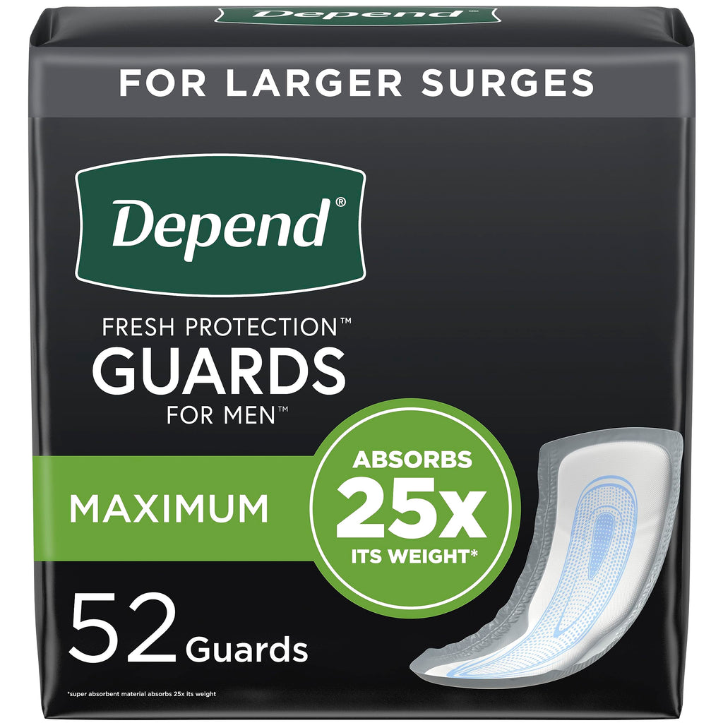 Depend Incontinence Guards/Incontinence Pads for Men/Bladder Control Pads, Maximum Absorbency, 52 Count, Packaging May Vary
