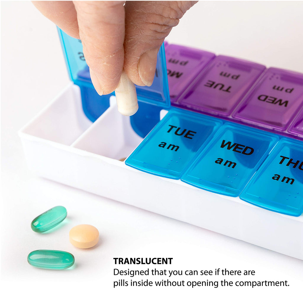 Deke Home - Pill Organizer 2 Times a Day, Weekly Pill Box, 7 Daily Compartments with AM PM Slots, Easy Snap Lids Medication Disp