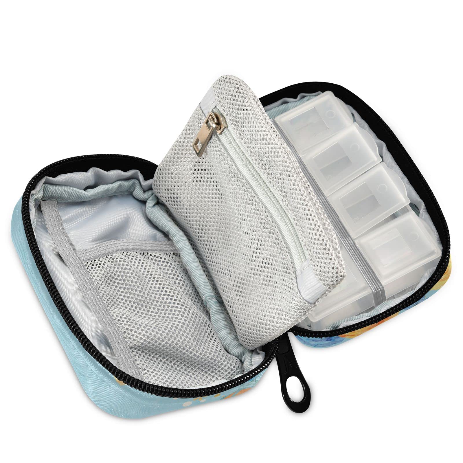 Custom Pill Box 7 Day Pill Case Bag Blue Yellow Flower Personalized Name Travel Pill Organizer Bag with Zipper Portable Weekly C