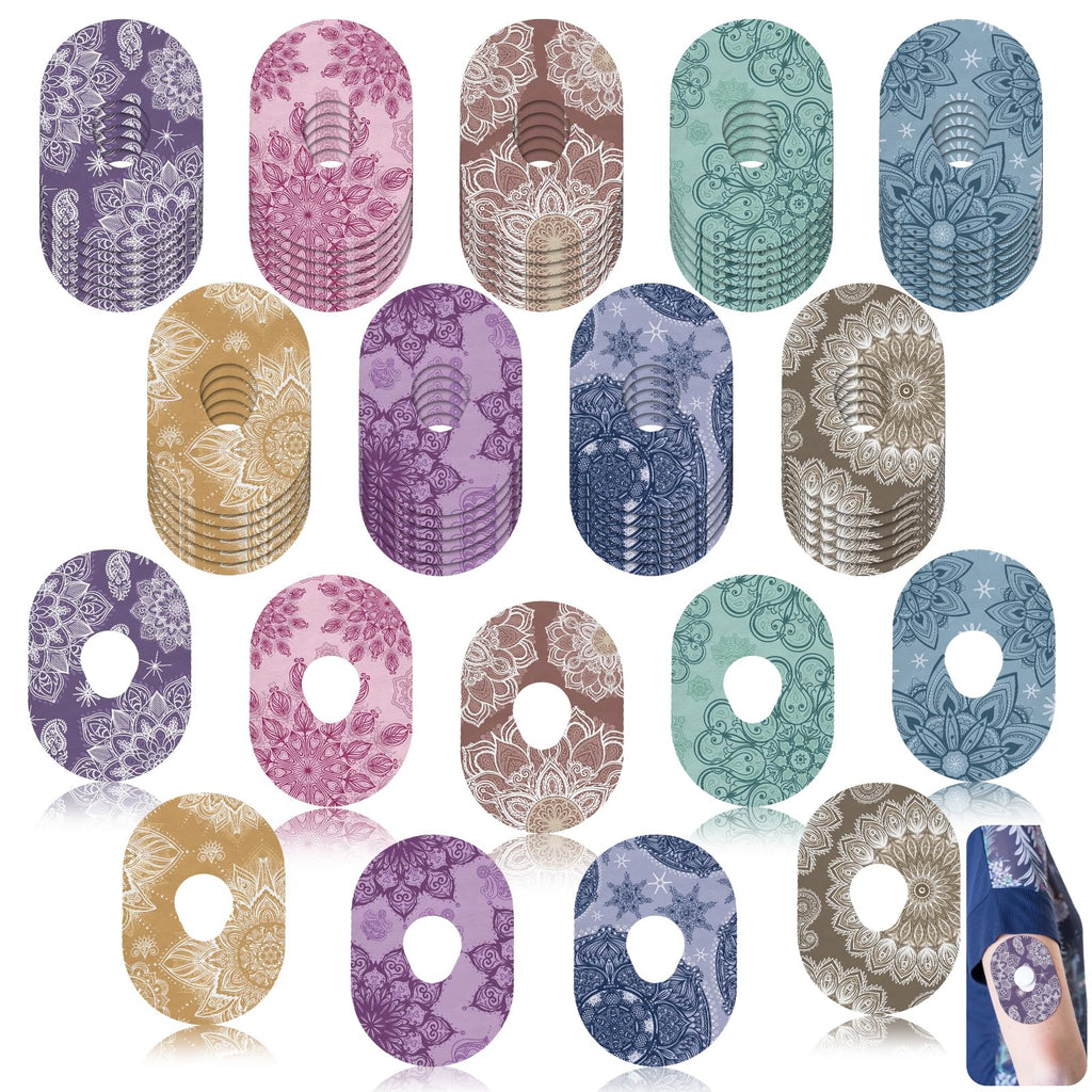 TrelaCo 36 Pcs Adhesive Patches Compatible with G7 Waterproof Overpatches Breathable Colorful Mandala Floral Pre Cut Cover Patch