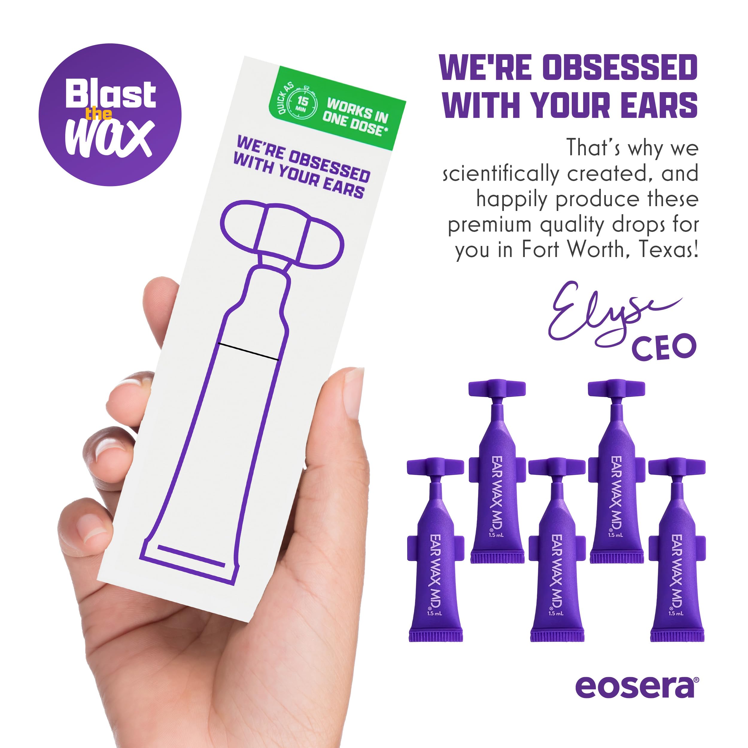 eosera Ear Wax MD Cleaning Drops - Fast-Acting Earwax Removal Solution - 5 Single-Use Vials - Doctor Recommended, Clinically Pro