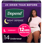 Depend Night Defense Adult Incontinence & Postpartum Bladder Leak Underwear for Women, Disposable, Overnight, Large, Blush, 14 C