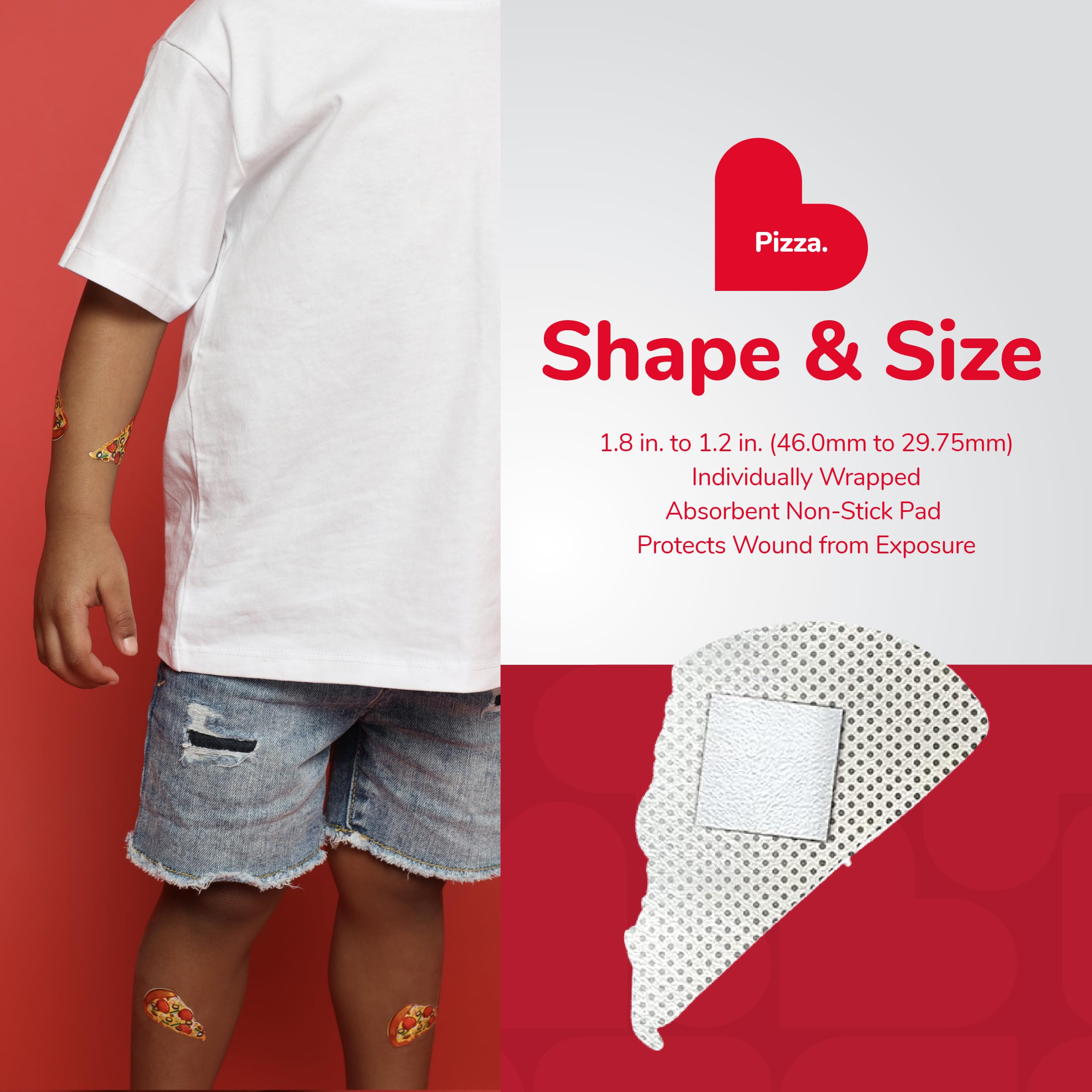BioSwiss Bandages, Pizza Shaped Self Adhesive Bandages, Latex Free Sterile Wound Care, Fun First Aid Kit Supplies for Kids, 24 C