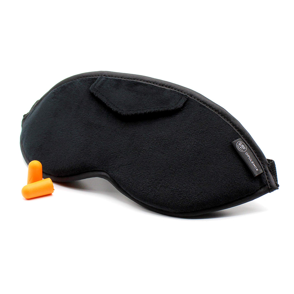 Dream Essentials Opulence Micro Plush Sleep Mask with Earplugs and Pocket in Front of mask - Black Velvet