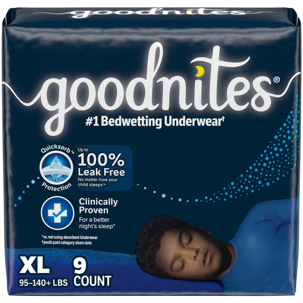 Goodnites Boys Nighttime Bedwetting Underwear, Size Extra Large (95-140+ lbs), 9 Ct, Packaging May Vary