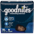 Goodnites Boys Nighttime Bedwetting Underwear, Size Extra Large (95-140+ lbs), 9 Ct, Packaging May Vary