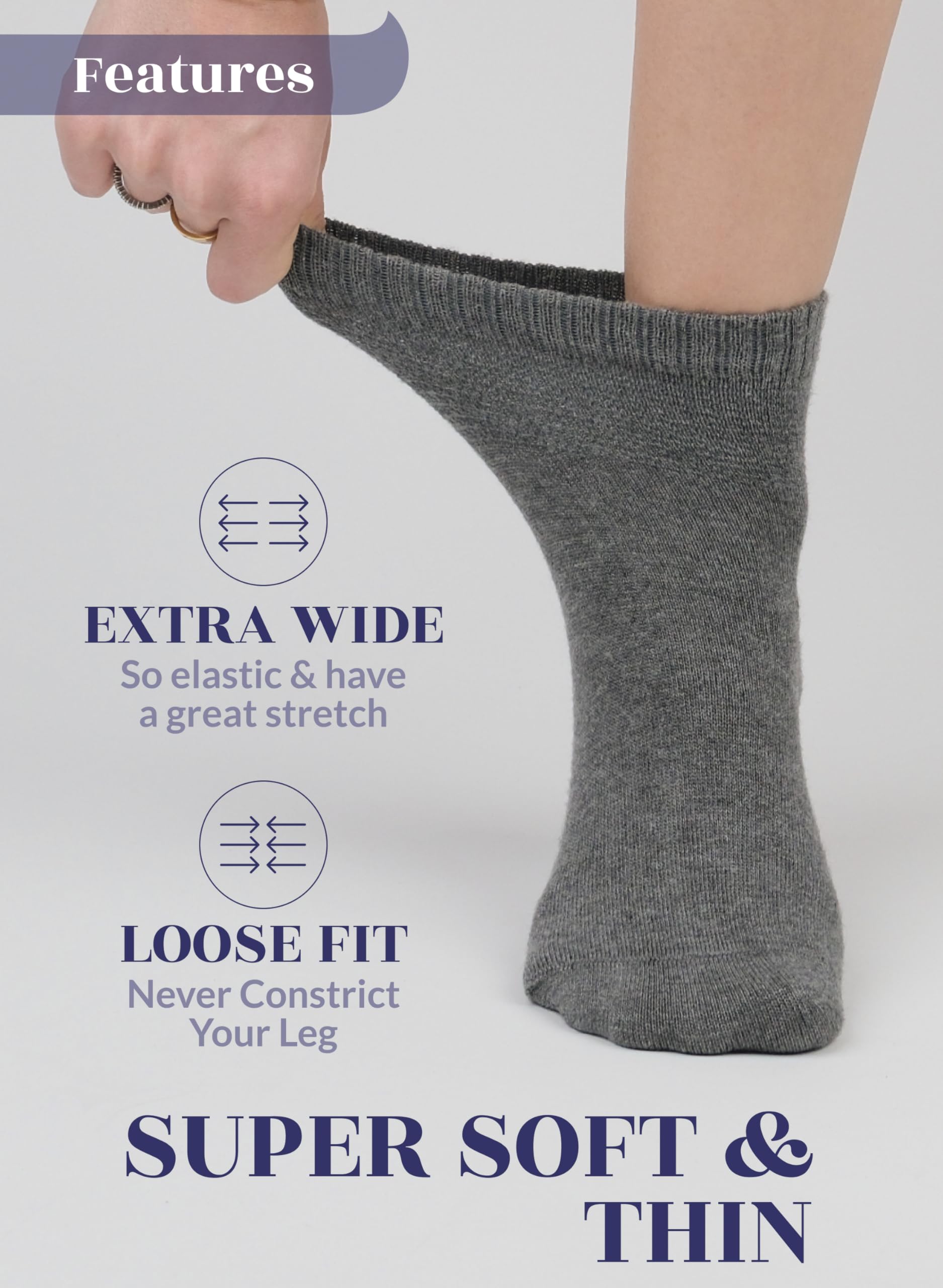 Hugh Ugoli Women Diabetic Ankle Socks, Super Soft & Thin Bamboo Socks, Wide & Loose, Non-Binding Top & Seamless Toe, 4 Pairs, Me