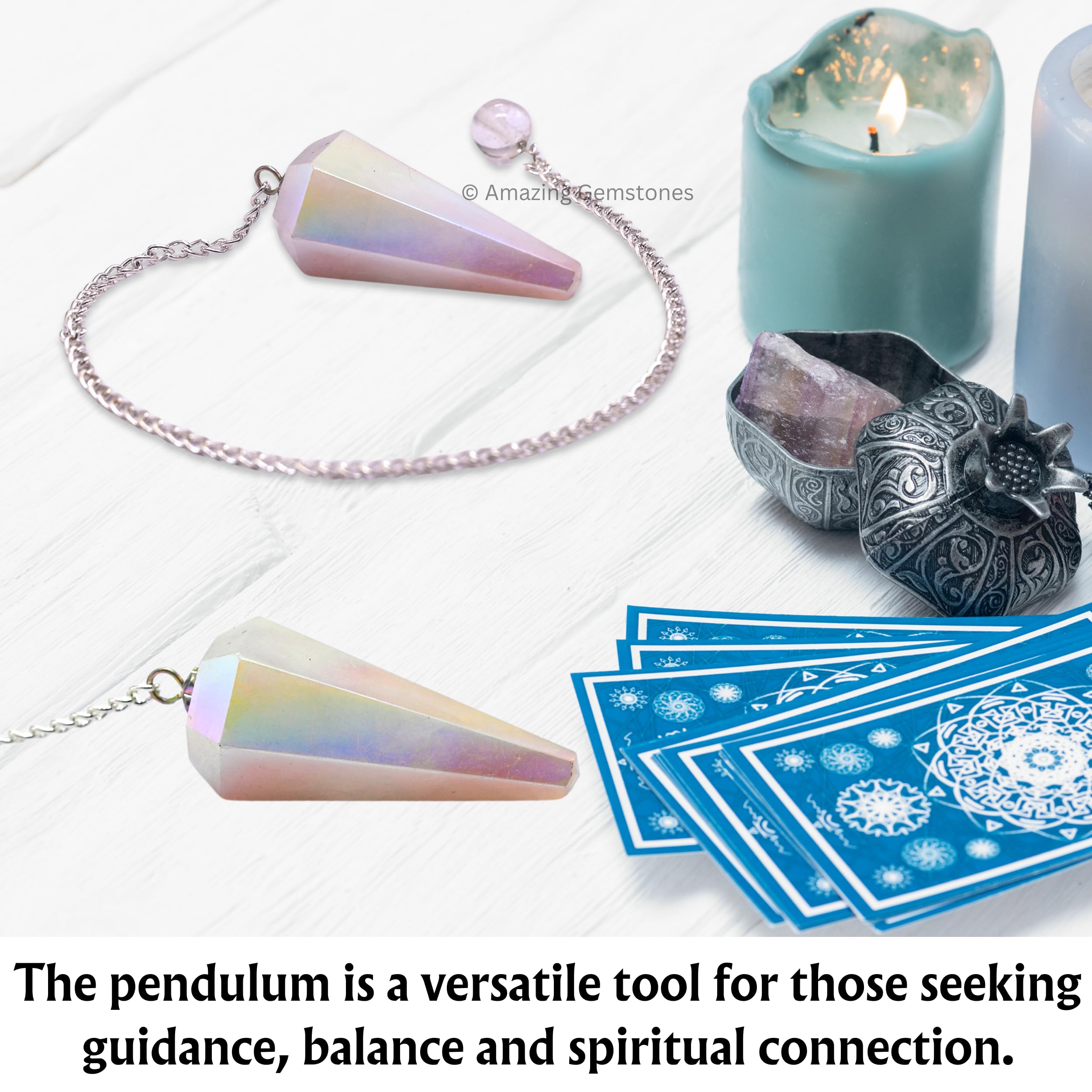 Angel Aura Rose Quartz Crystal Pendulum for Divination - Dowsing Pendulum Necklace with Chain and Crystal Ball for Reiki Healing
