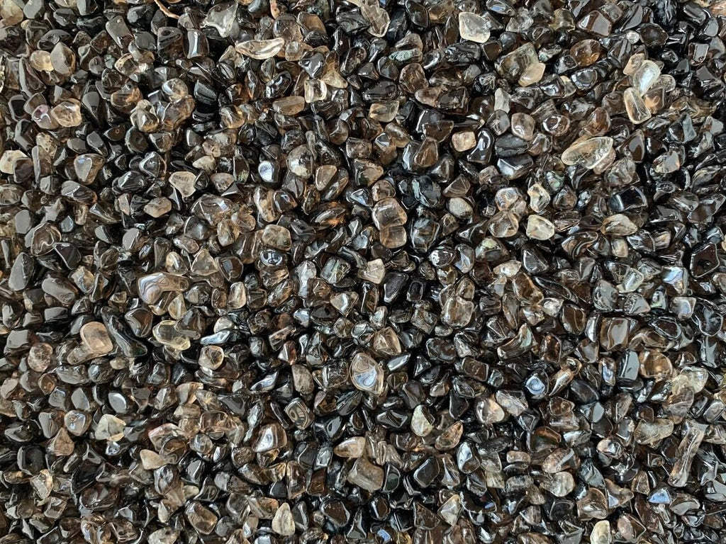 Indian Consigners Natural Crushed Polished Tumbled Gem Stone Chips, Decoration & Healing Crystals (Smokey Quartz)