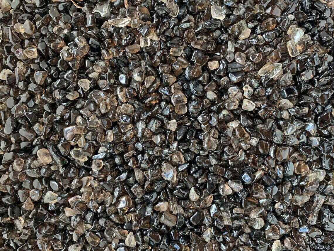 Indian Consigners Natural Crushed Polished Tumbled Gem Stone Chips, Decoration & Healing Crystals (Smokey Quartz)