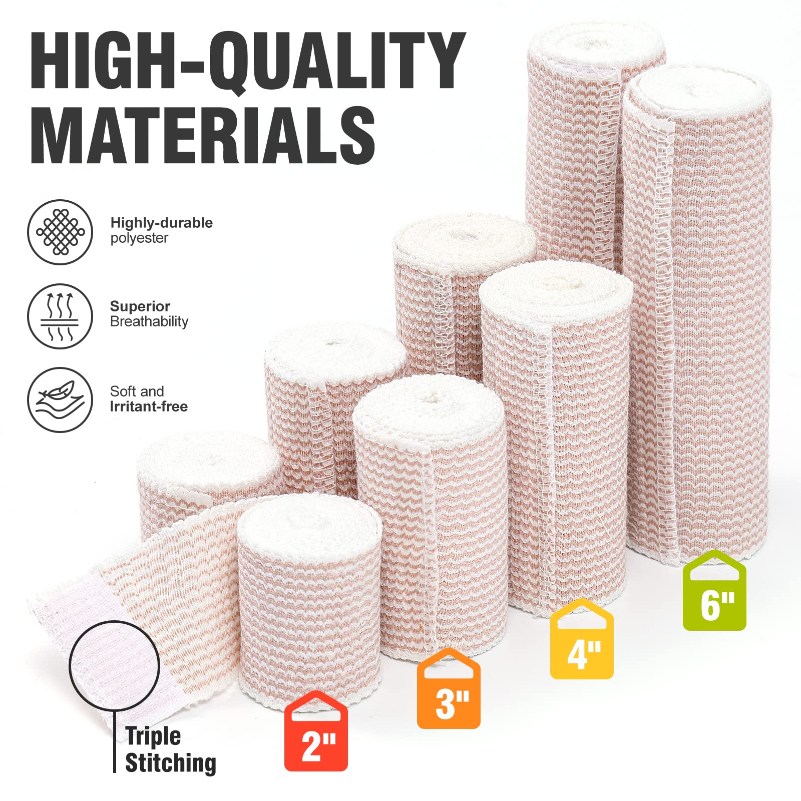 ZJCCTO Elastic Bandage 4 Pack. 3 Inches Wide x (13 to 15 ft. When Stretched) with Hook and Loop on Both Ends, Latex Free Bandage