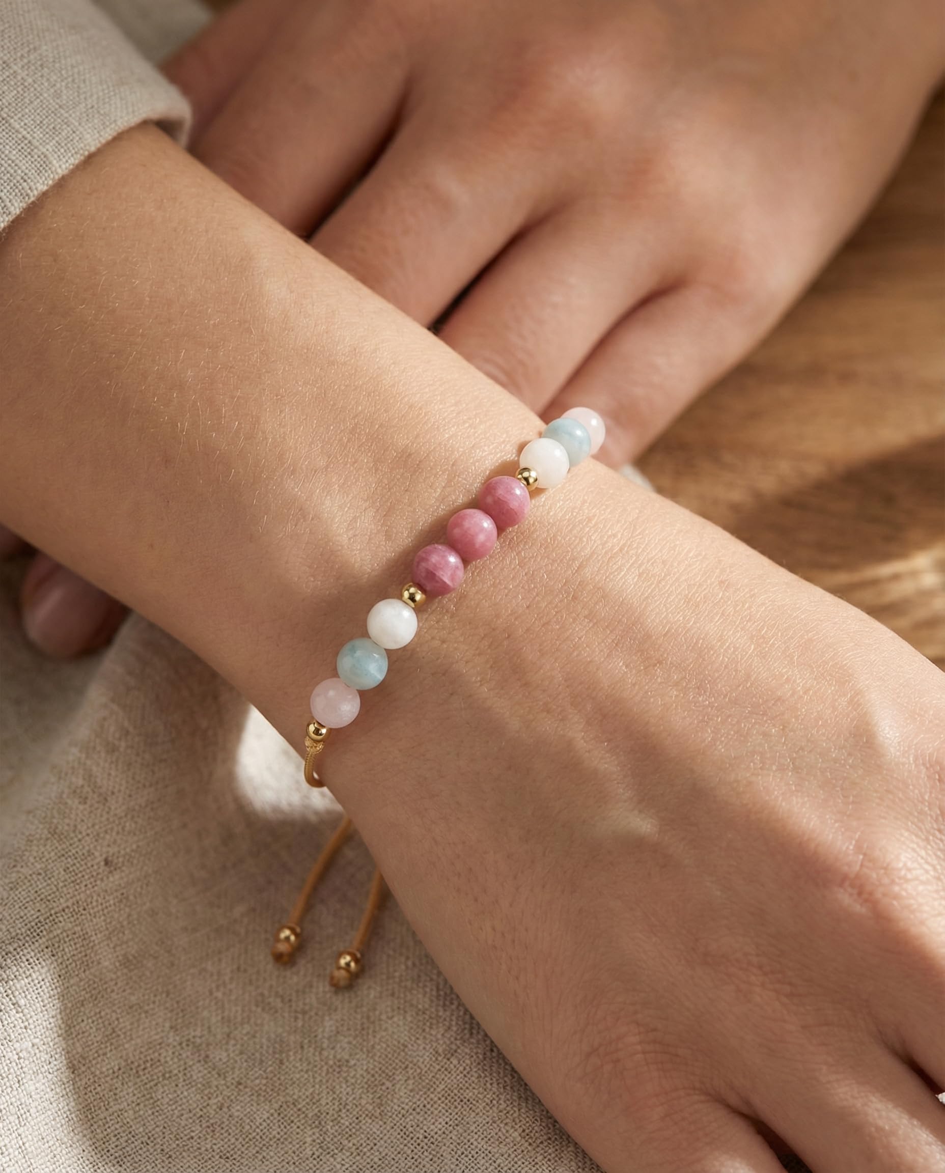 HGDEER Anxiety Relief Items Crystals Beaded Bracelets for Women, Stress Healing Moonstone Rose Quartz Stone Mental Health Gifts