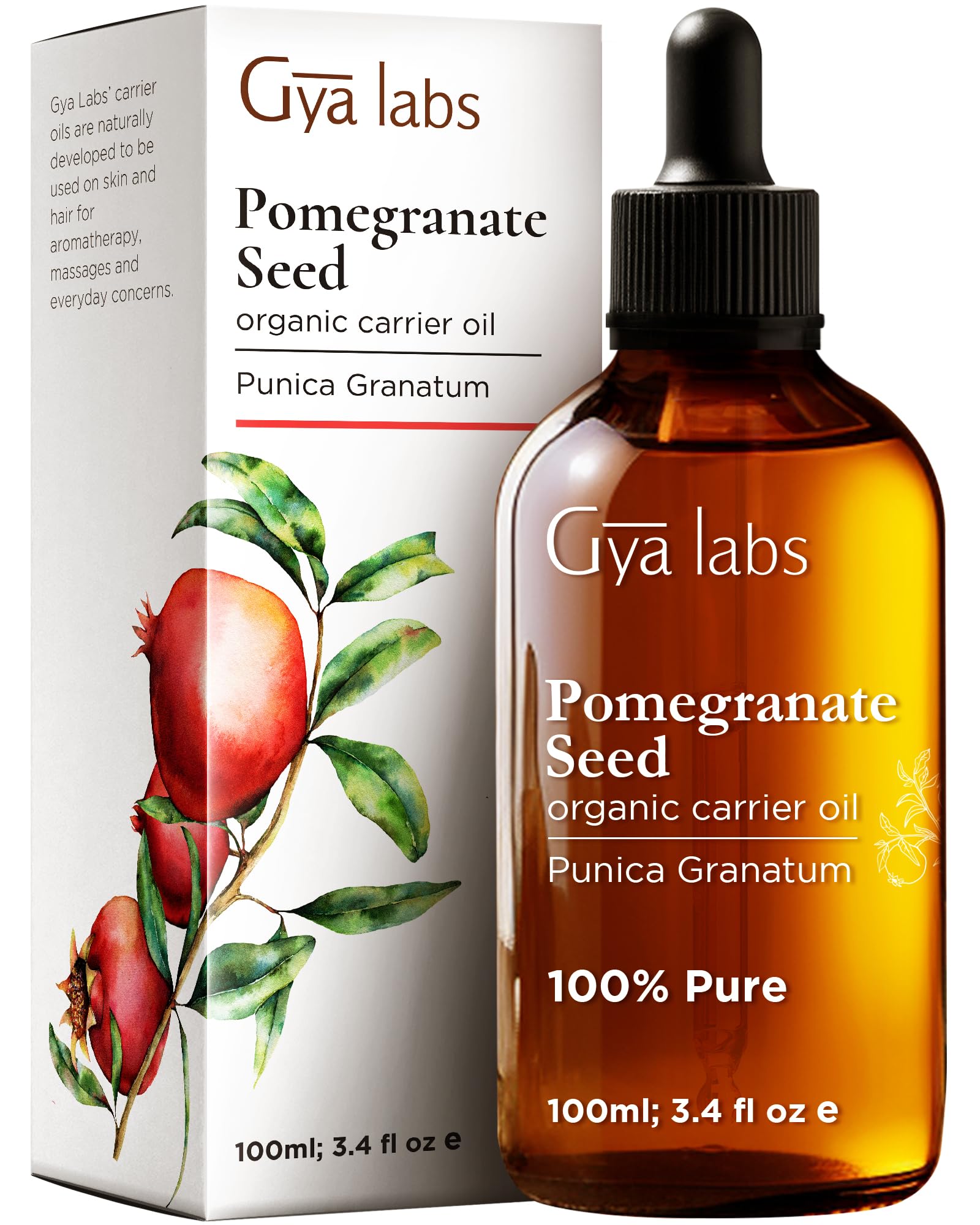 Gya Labs Organic Pomegranate Seed Oil for Skin, Face & Body - 100% Pure Natural Pomegranate Carrier Oil for Hair, Diffuser (3.4 