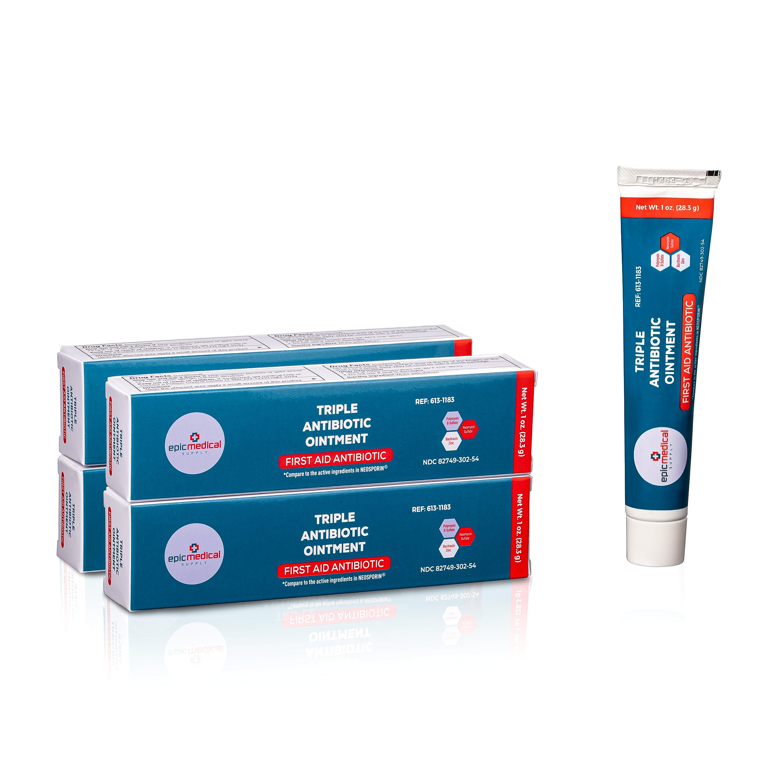 Epic Medical Supply Triple Antibiotic Ointment 1 oz Tube 4 Pack with Bacitracin Zinc and Neomycin Sulfate, Healing Preventative 