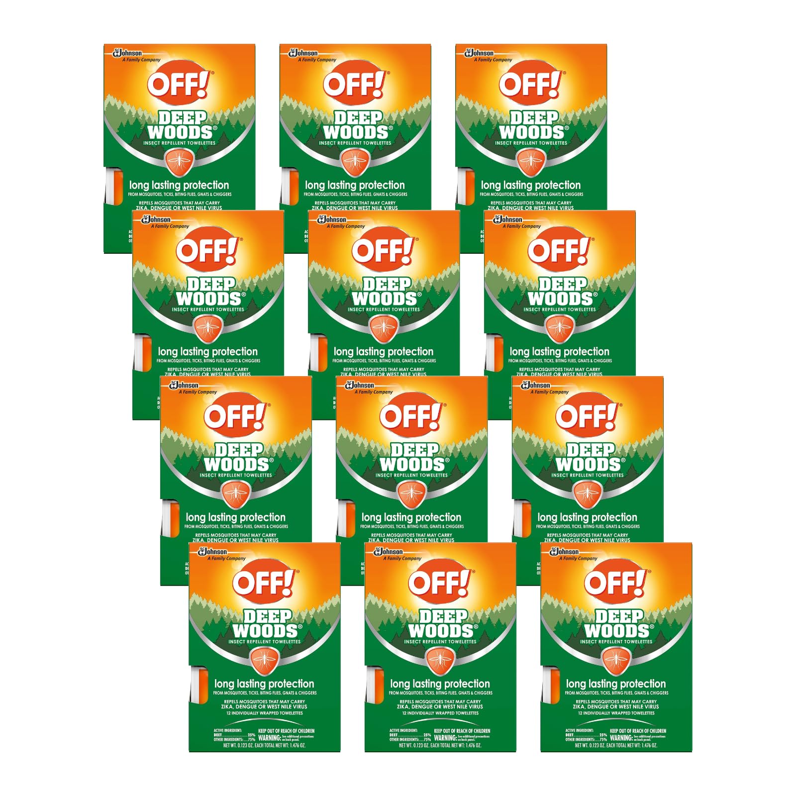 OFF! Deep Woods Insect Repellent Towelettes, 12 Count (Pack of 12)