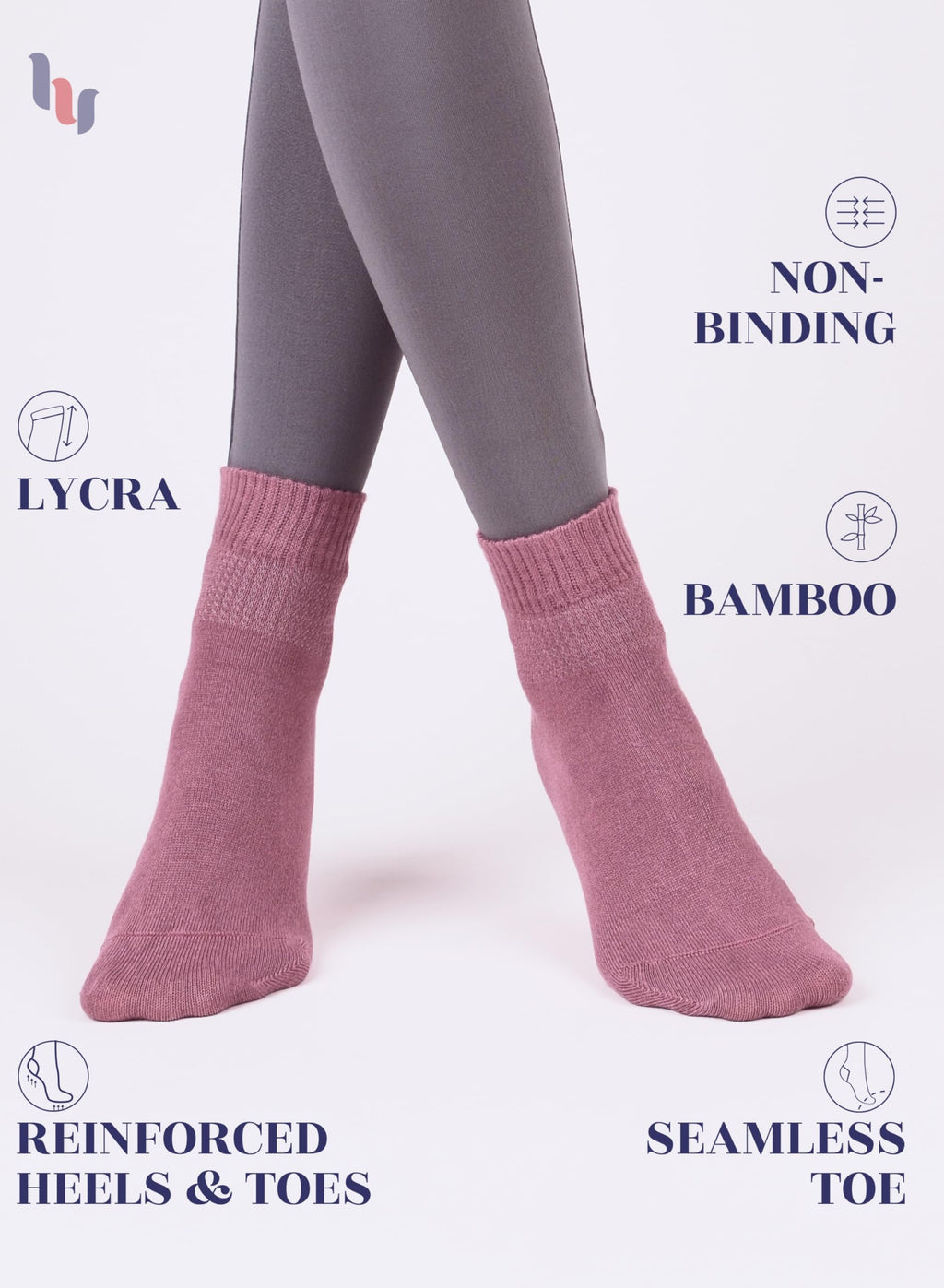 Hugh Ugoli Women Diabetic Ankle Socks, Super Soft & Thin Bamboo Socks, Wide & Loose, Non-Binding Top & Seamless Toe, 4 Pairs, Ro