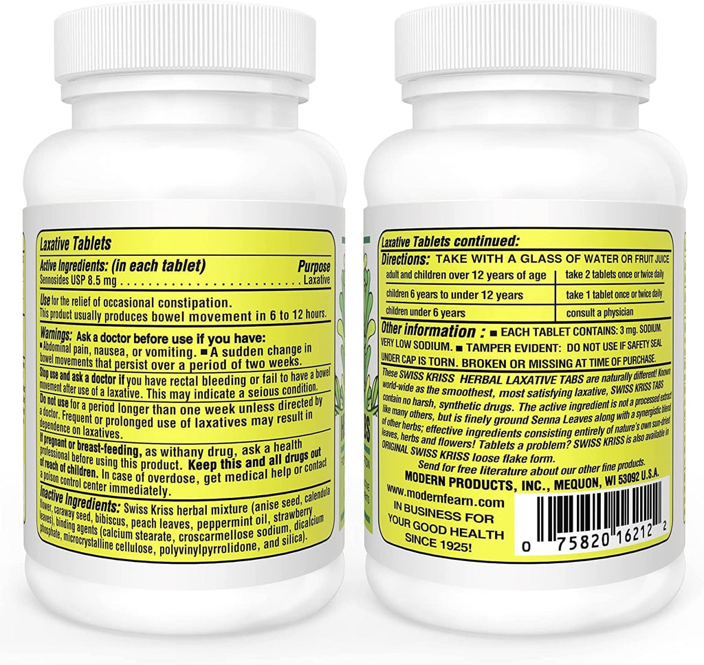 Swiss Kriss Herbal Laxative Tablets 120 ea (Packs of 3)
