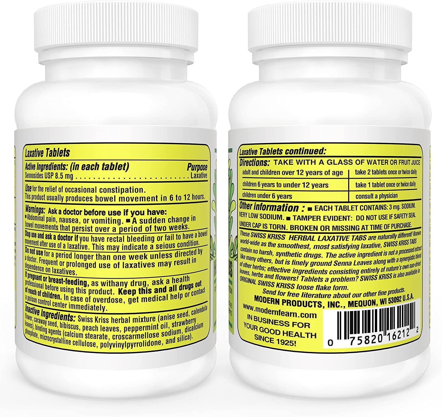 Swiss Kriss Herbal Laxative Tablets 120 ea (Packs of 3)
