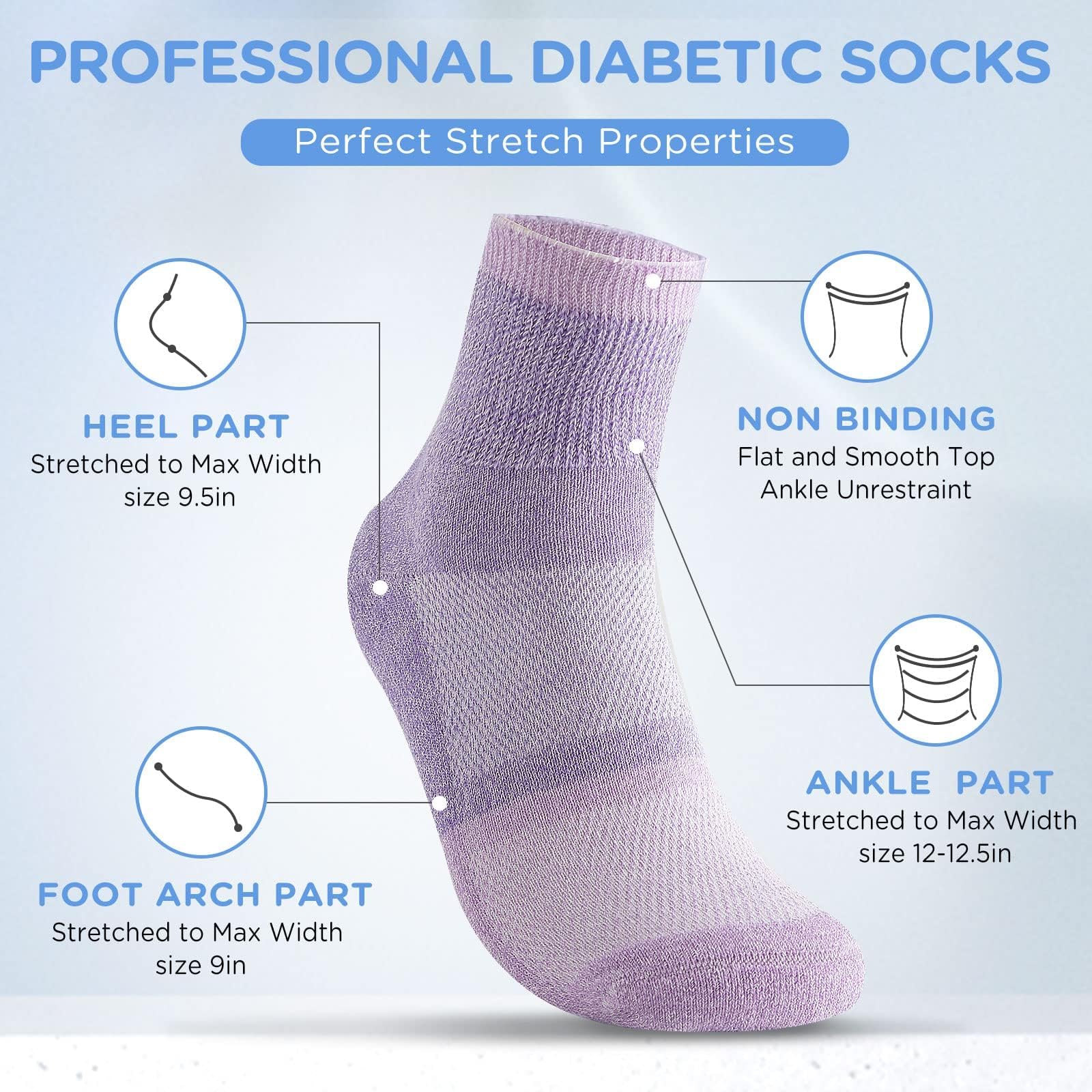 Bulinlulu Diabetic Socks for Women&Men,6 Pairs Non Binding Diabetic Ankle Socks,Wide Socks with Seamless Toe(Large,Bright Colors