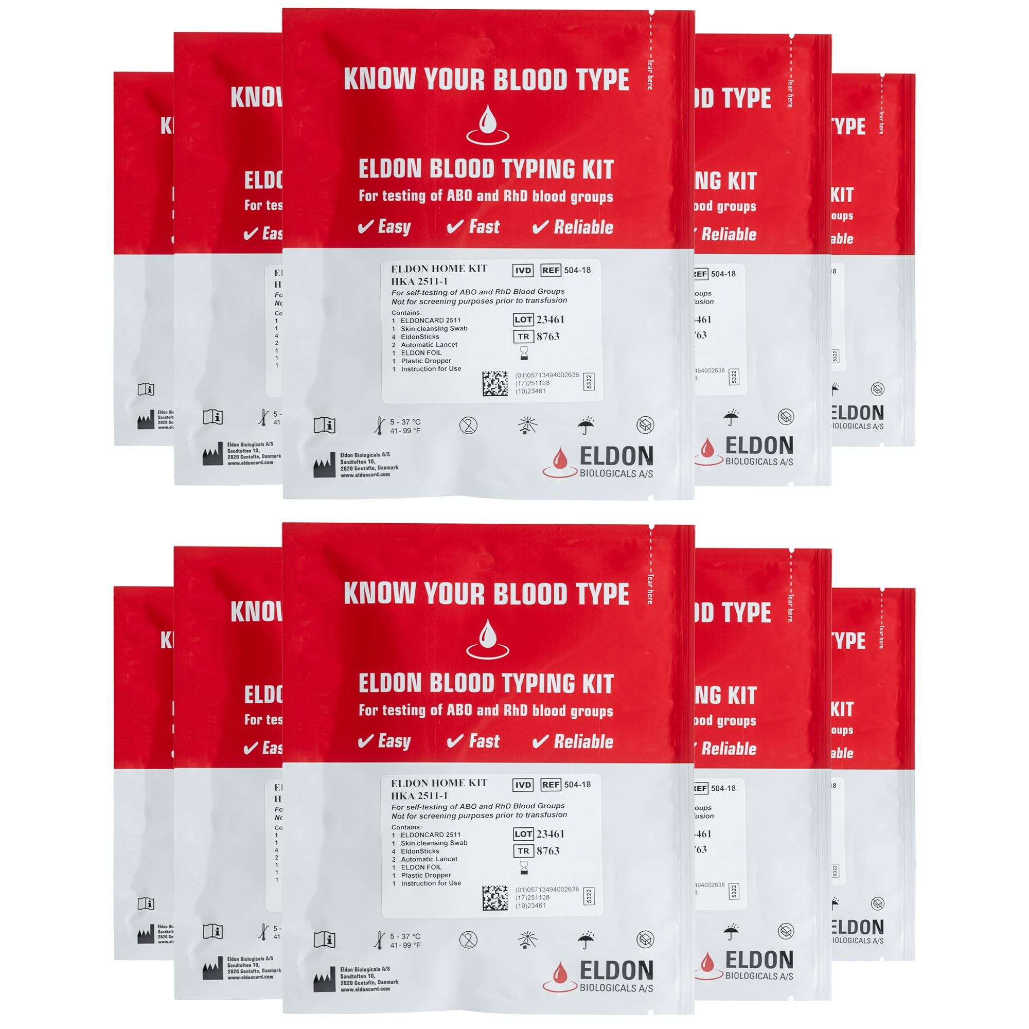Eldoncard Blood Typing Kit, 10 Test Pack, Rapid Blood Typing Kit, Know Your Blood Type, Accurate Home Blood Type Test Kit, Deter