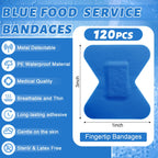 Geiserailie 120 Pcs Food Service Blue Detectable Bandage Woven Fingertip Waterproof Flexible Bandages Non-Stick Pad Latex Free C