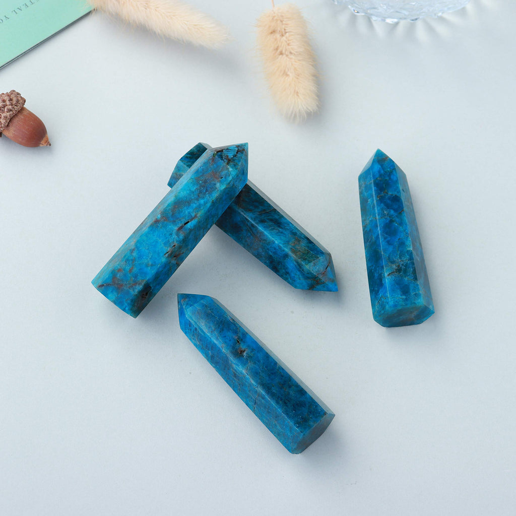Runyangshi Blue Apatite Natural Crystal Healing Wands, 2.8-3.1 (7-8cm) Single Point Healing Crystal Wand 6 Faceted Reiki Chakra