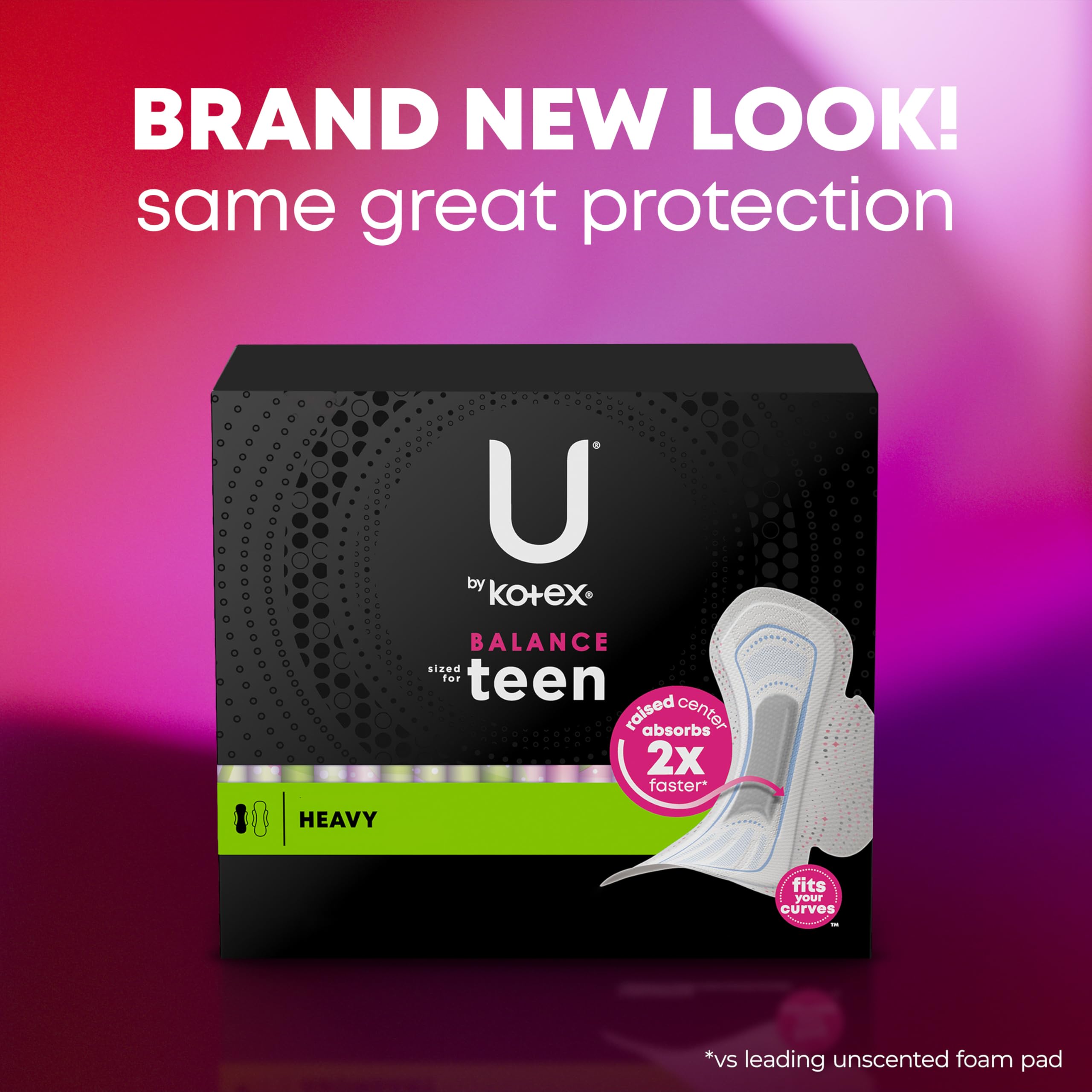 U by Kotex Balance Sized for Teens Ultra Thin Pads with Wings, Heavy Absorbency, 28 Count (Packaging May Vary)