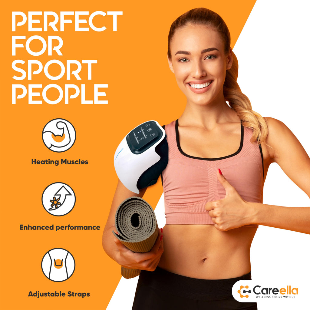 Careella Wireless Knee Massager with Heat, Comfort Vibration, Adjustable Straps, Cordless Design & Gentle Light - Heating Pad fo