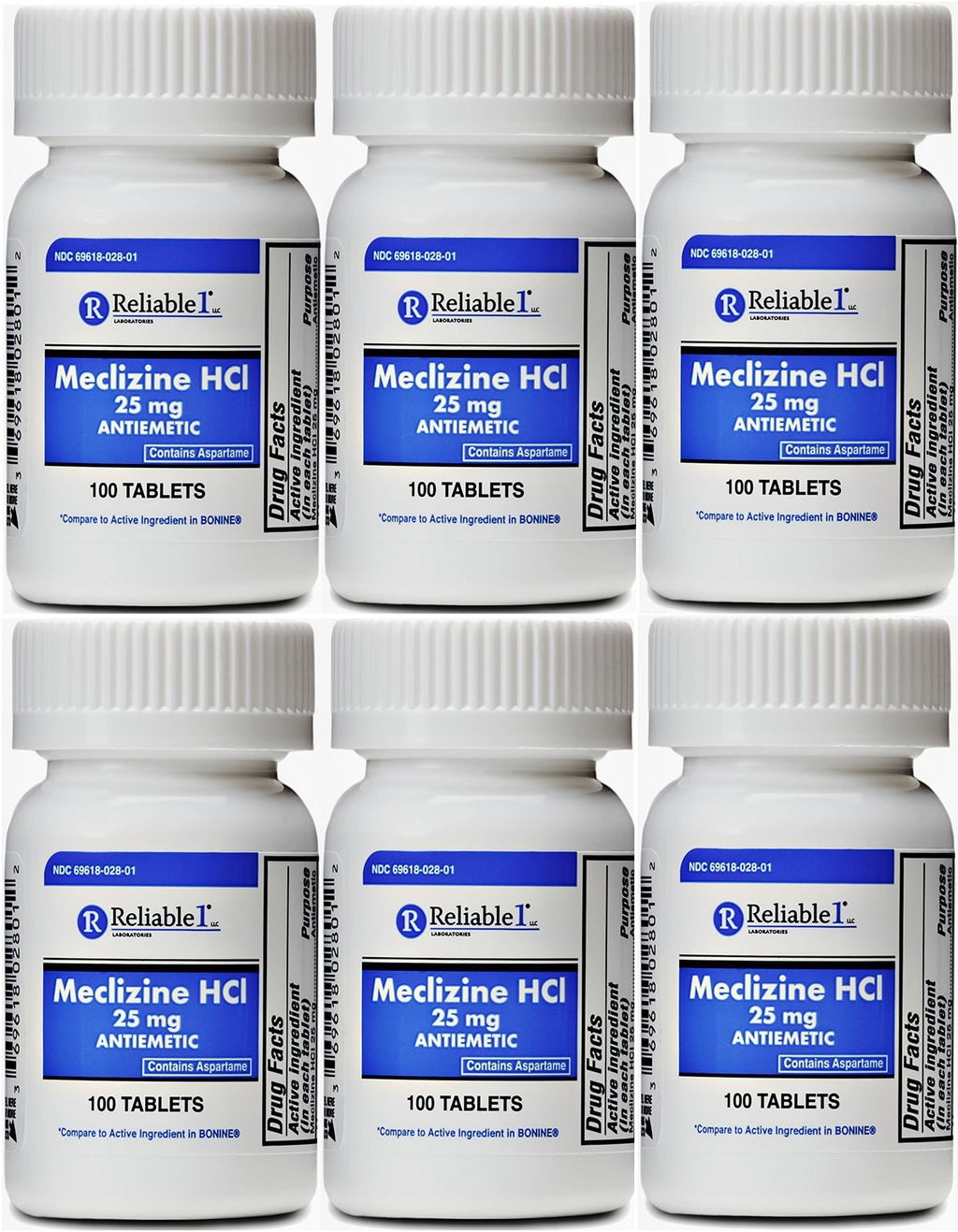Meclizine 25 mg Generic Bonine Motion Sickness 100 Chew Tablets Pack of 6
