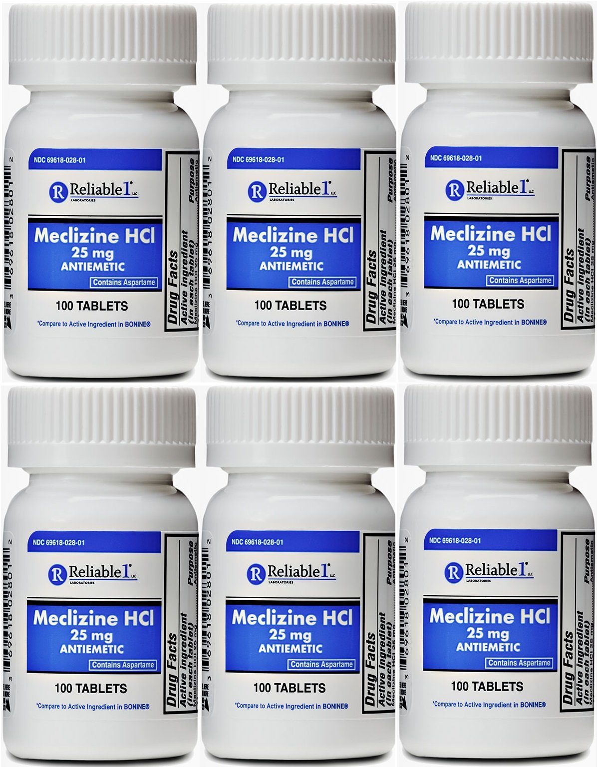 Meclizine 25 mg Generic Bonine Motion Sickness 100 Chew Tablets Pack of 6