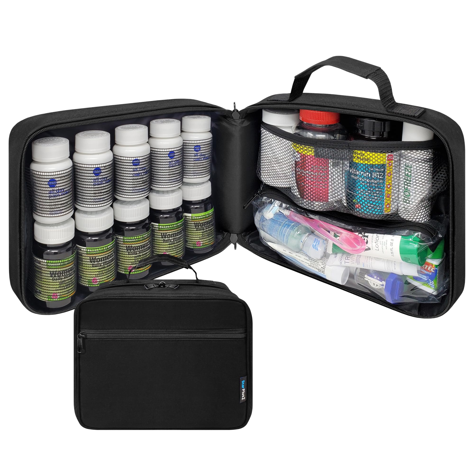 StarPlus2 Large Pill Bottle Organizer, Medicine Bag, Carrier for Medications, Vitamins, and Medical Supplies - Travel Medicine O