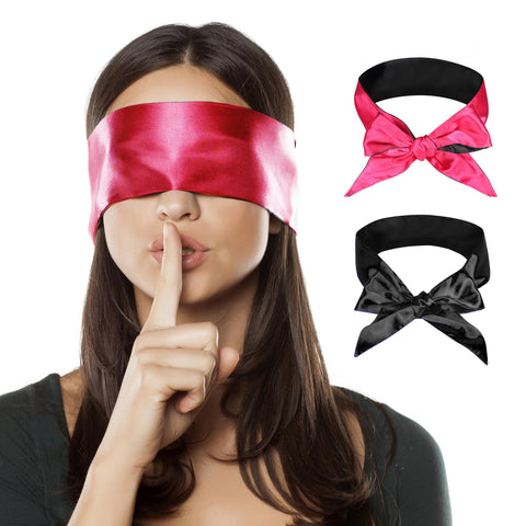 FRESHME 2pcs Silk Bundle Satin Sleep Mask Eye Mask Blindfold - Blockout Light Soft Adjustable Blind Cover Eye Mask, Valentine's 