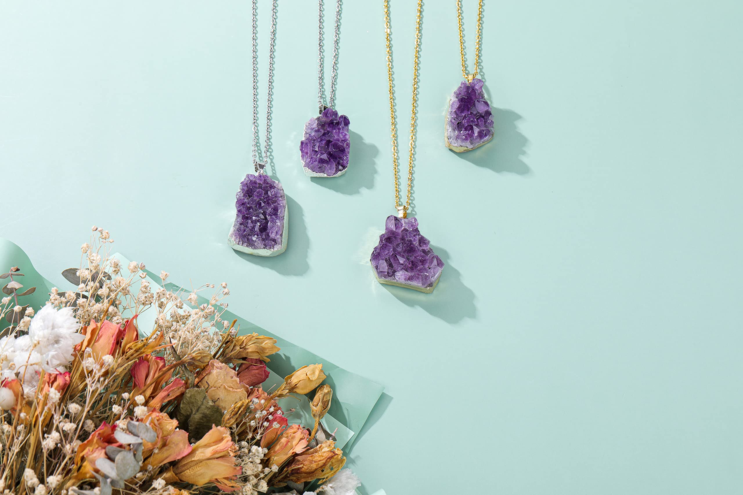 Jovivi Natural Amethyst Cluster Crystal Necklace for Women Men,Irregular Raw Rough Amethyst Quartz Stone Pendant Necklace Jewelr