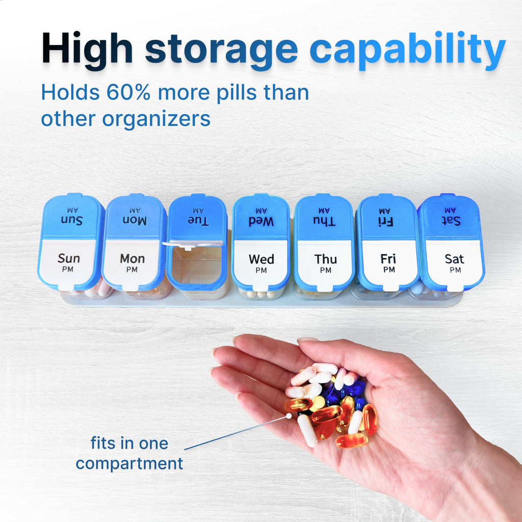Extra Large Weekly Pill Organizer - XL Daily Pill Box - 7 Day Am Pm Pill Case Jumbo Pill Container for Supplements Big Pill Hold