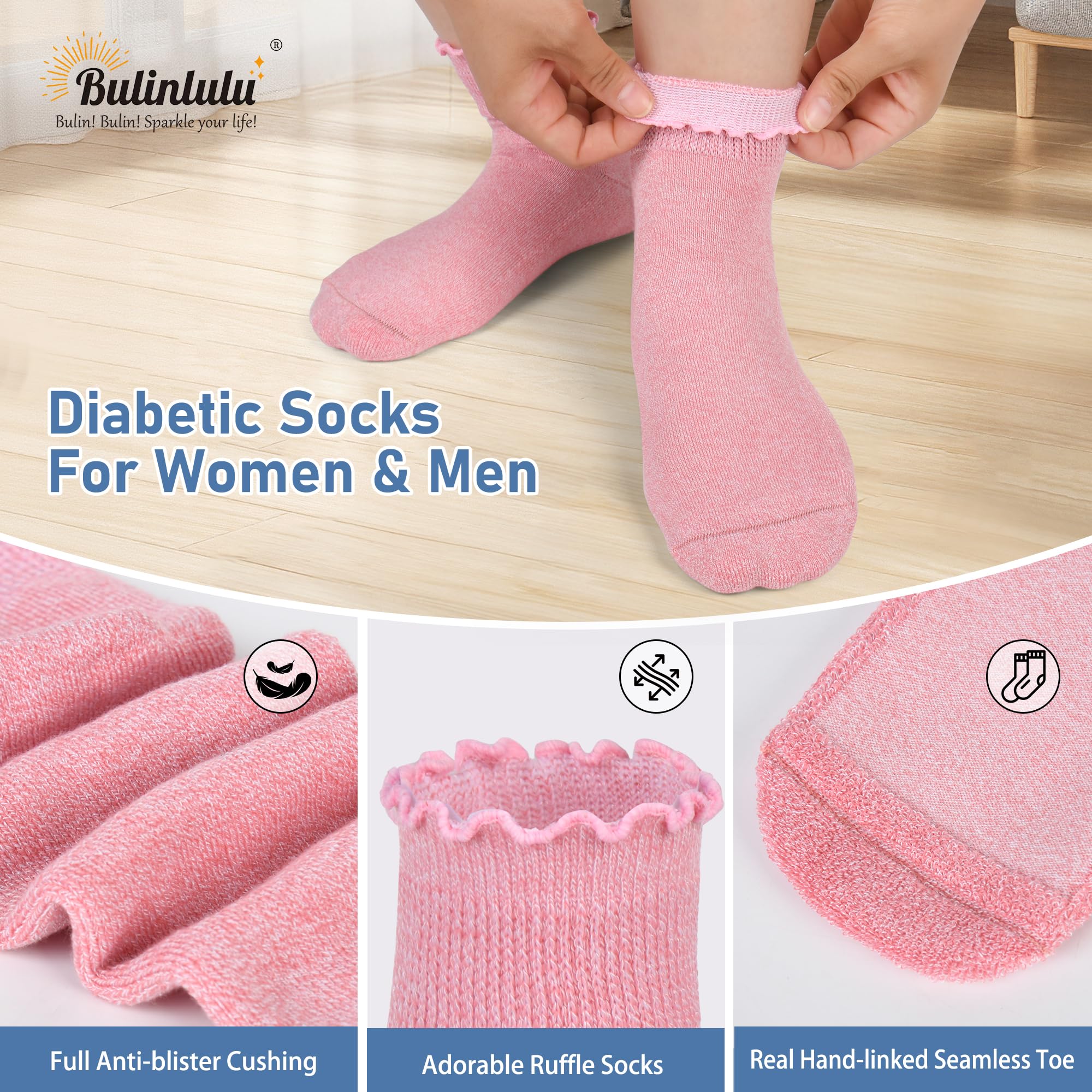 Bulinlulu Womens Diabetic Socks - 6 Pairs Non-Binding Neuropathy Socks for Women 6-9 9-11(Ruffle Group A-L)