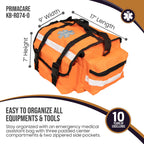 Primacare KB-RO74-O First Responder Bag for Trauma, 17x7x 9 Professional Multiple Compartment Kit Carrier for Emergency Medical
