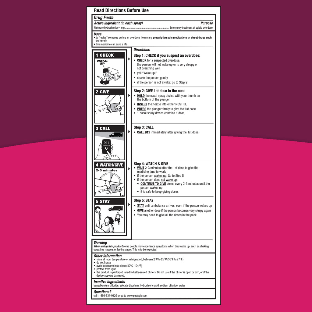 Padagis Naloxone HCI Nasal Spray, 4 mg - Emergency Treatment for Opioid Overdose - Rapid-Response Opioid Overdose Reversal, 2 Do