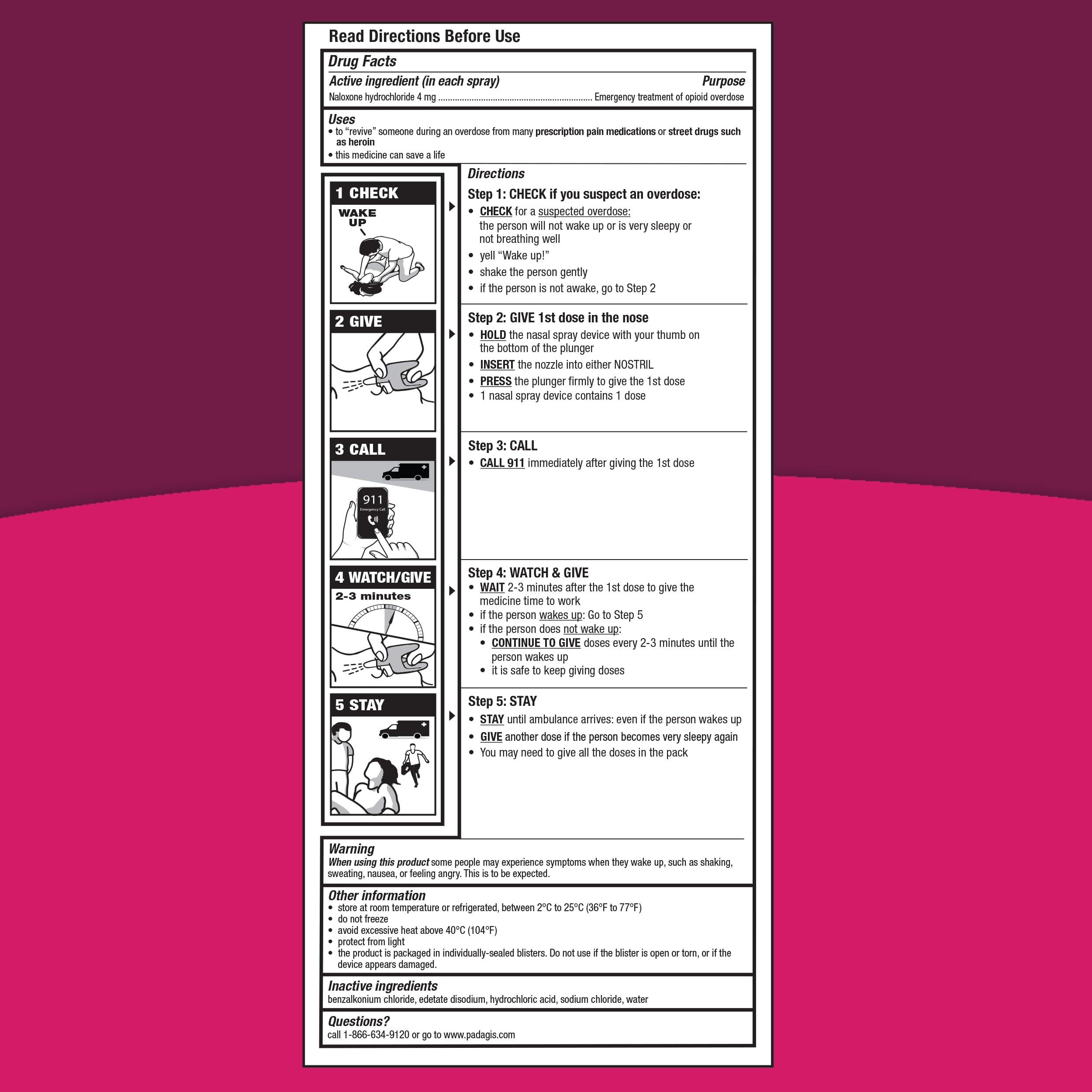 Padagis Naloxone HCI Nasal Spray, 4 mg - Emergency Treatment for Opioid Overdose - Rapid-Response Opioid Overdose Reversal, 2 Do