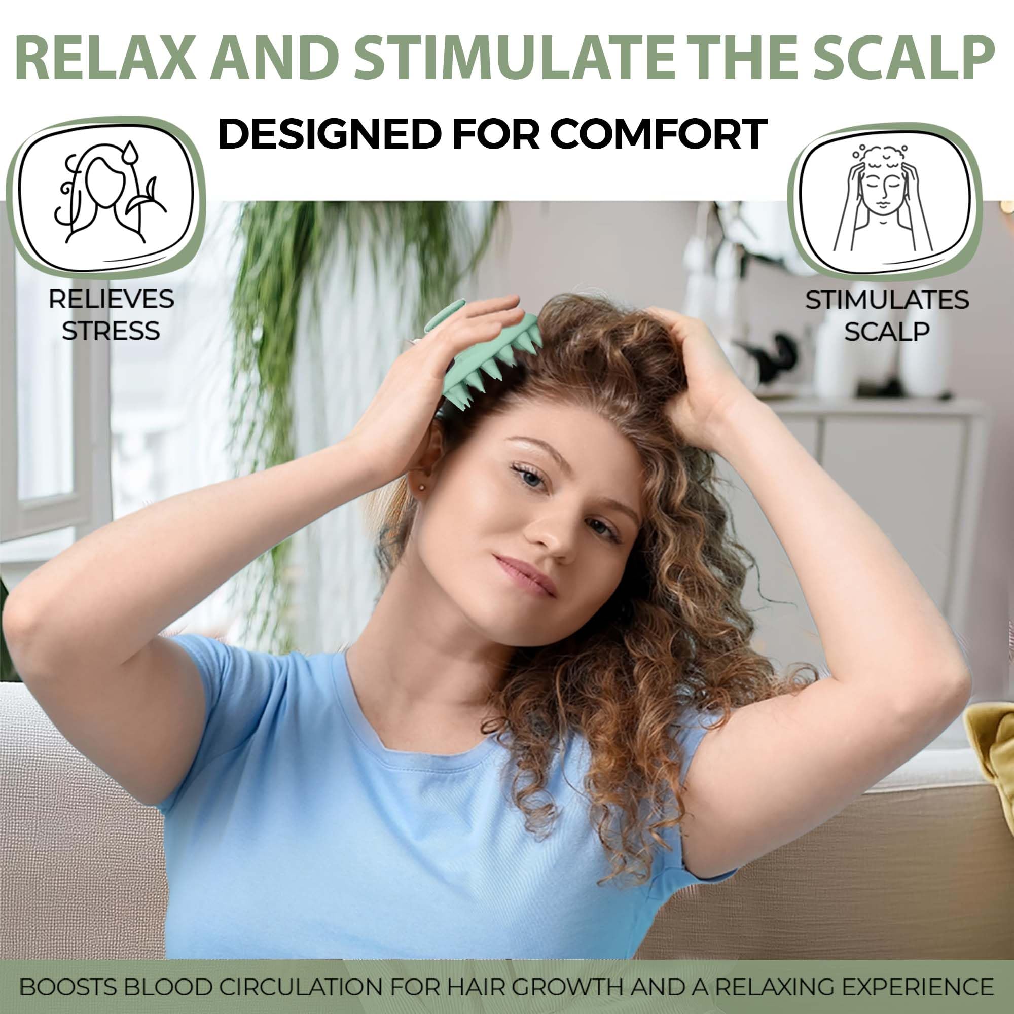 Fiora Naturals Scalp Massager Shampoo Brush - Silicon Scrubber & Exfoliator for Dandruff Removal and Hair Growth, Brush for Wet