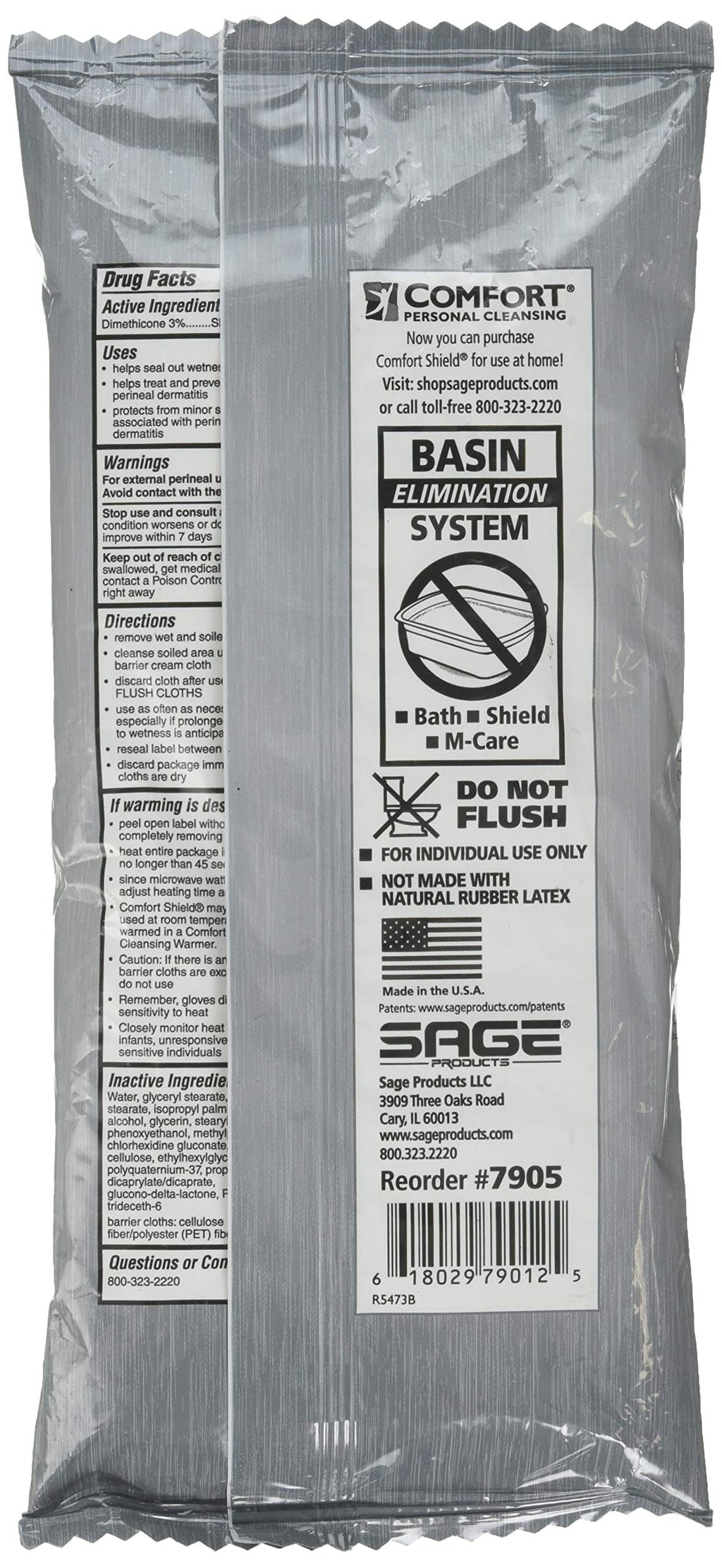 Stryker - Sage Comfort Shield Barrier Cream Cloths with Dimethicone - 1 Package, 8 Cloths - One-Step Wipes Clean, Treat and Prot