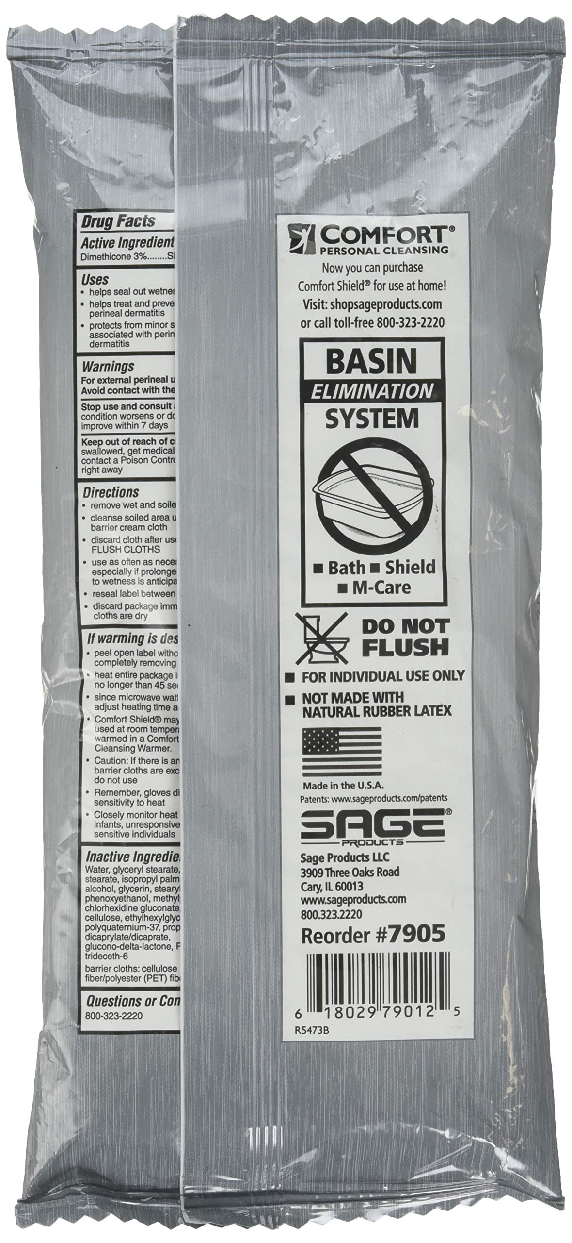 Stryker - Sage Comfort Shield Barrier Cream Cloths with Dimethicone - 1 Package, 8 Cloths - One-Step Wipes Clean, Treat and Prot