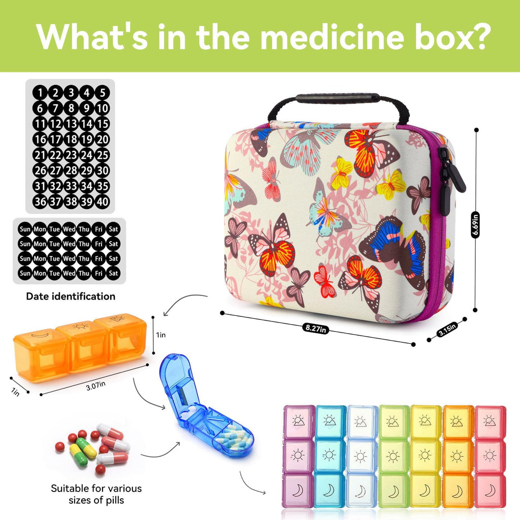 GZWENHAN 31-Day Monthly Pill Organizer with 3 Daily Compartments, Travel Medication Box with Pill Cutter, AM PM Storage Case (Bu