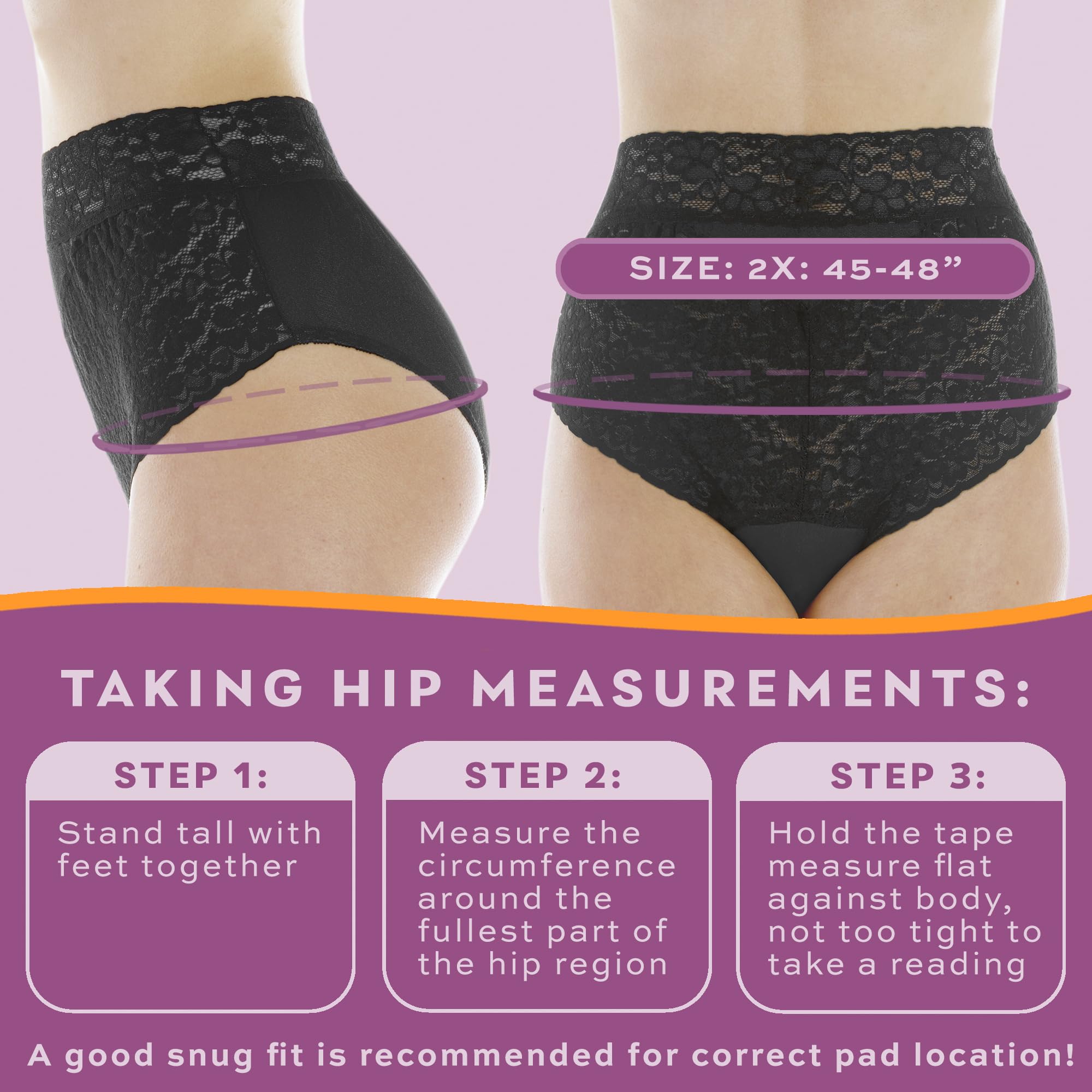 3-Pack Womens Black Lovely Lace Regular Absorbency Incontinence Panties 2X (Fits Hip 45-48)