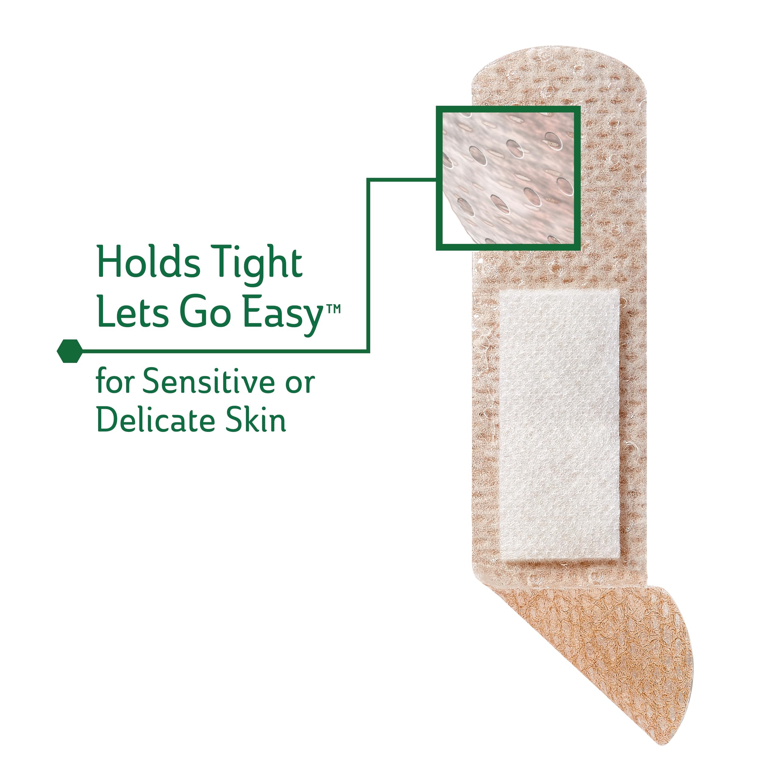 CURAD Truly Ouchless! Silicone Bandages, .75'' x 3'', For Sensitive or Delicate Skin, Flexible Fabric, Protects Scrapes, Cuts &