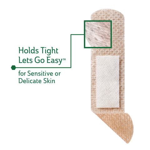 CURAD Truly Ouchless! Silicone Bandages, .75'' x 3'', For Sensitive or Delicate Skin, Flexible Fabric, Protects Scrapes, Cuts & 