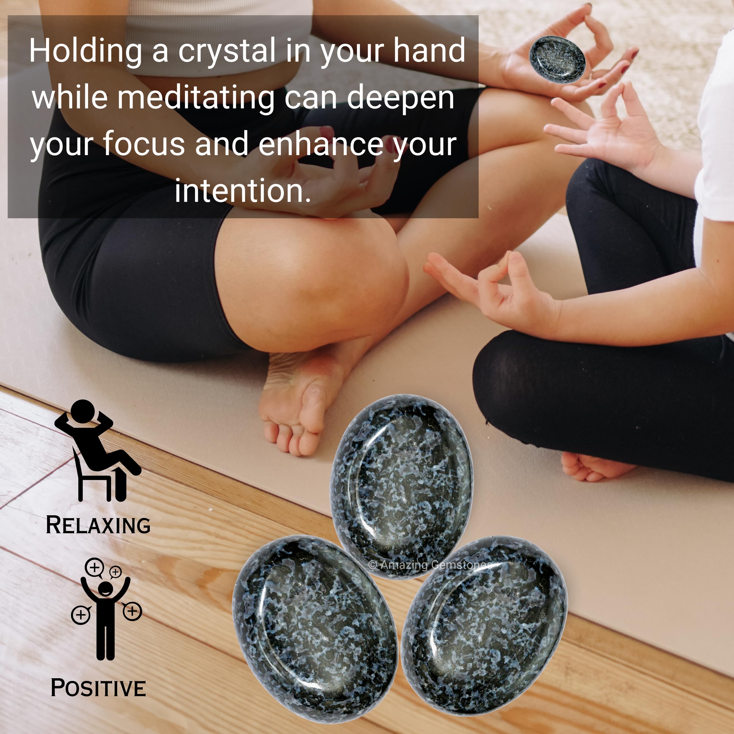 Indigo Gabbro Jasper Palm Stone - Hot Massage Worry Stone for Natural Body Chakra Balancing, Reiki Healing and Crystal Grid