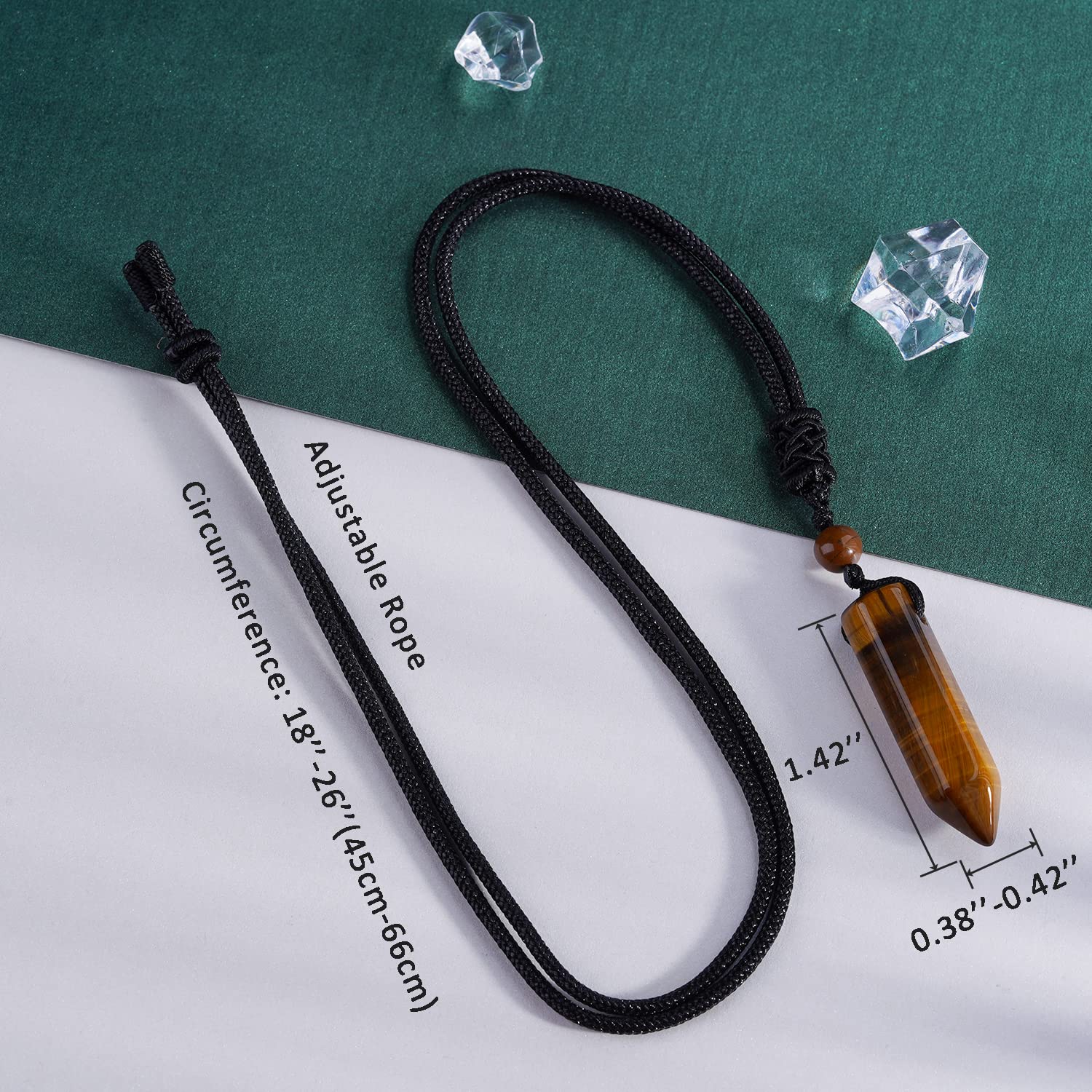 TIKCAUZ Hexagonal Crystal Necklace Tiger Eye Stone Point Pendant with Adjustable Rope Reiki Healing Crystal Gemstone Handmade Je