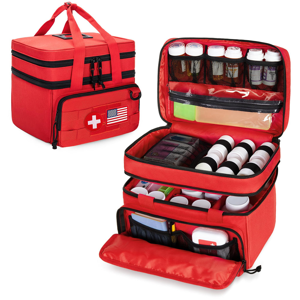 CURMIO Tactical Pill Bottle Organizer Case, Double Layers Medicine Storage Bag for Medication Bottles, Vitamins, Medical Supplie